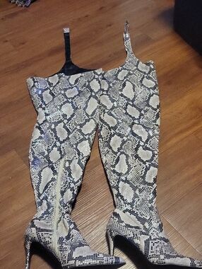 Cape Robbin Black & White Snake-Print Over-the-Knee Boots